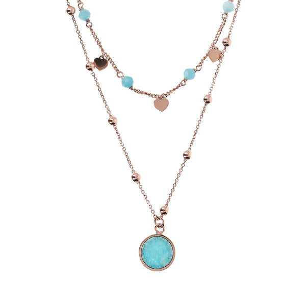 2 STRANDS NECKLACE WITH FACETED GEMSTONE - ALL NECKLACES