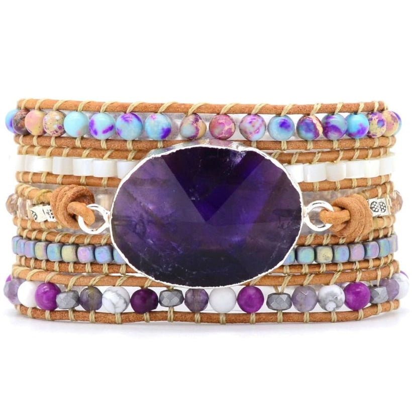 Amethyst Silver Protection Wrap Bracelet - BRACELET