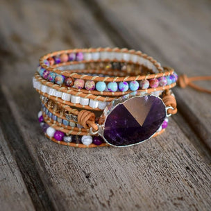 Amethyst Silver Protection Wrap Bracelet - BRACELET