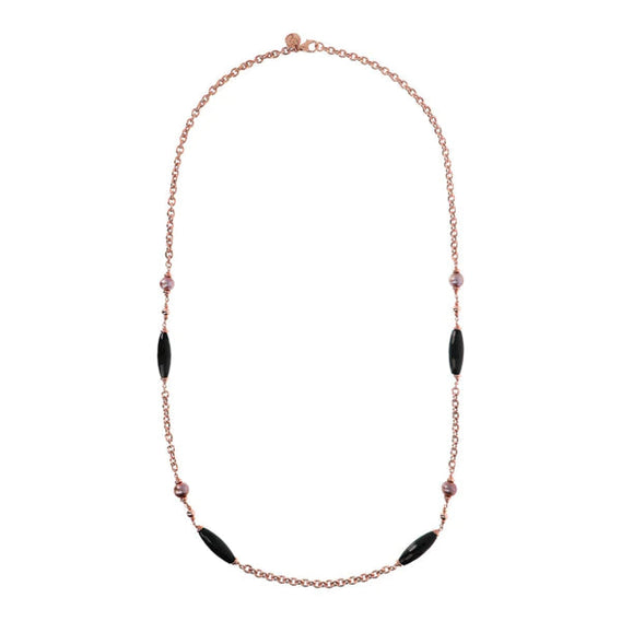 Black Onix and Rose Ming Pearl Chanel Necklace - BRONZALEUR