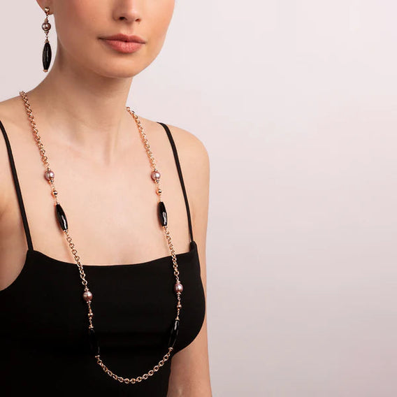 Black Onix and Rose Ming Pearl Chanel Necklace - BRONZALEUR