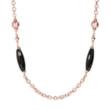 Load image into Gallery viewer, Black Onix and Rose Ming Pearl Chanel Necklace - BRONZALEUR
