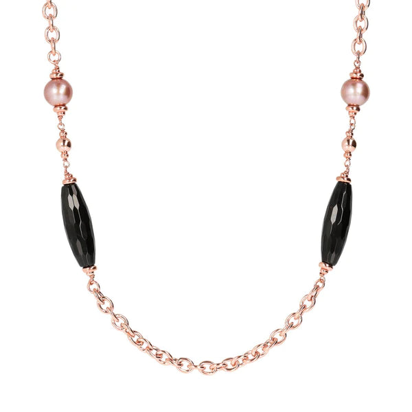 Black Onix and Rose Ming Pearl Chanel Necklace - BRONZALEUR