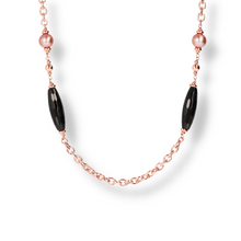 Load image into Gallery viewer, Black Onix and Rose Ming Pearl Chanel Necklace - BRONZALEUR
