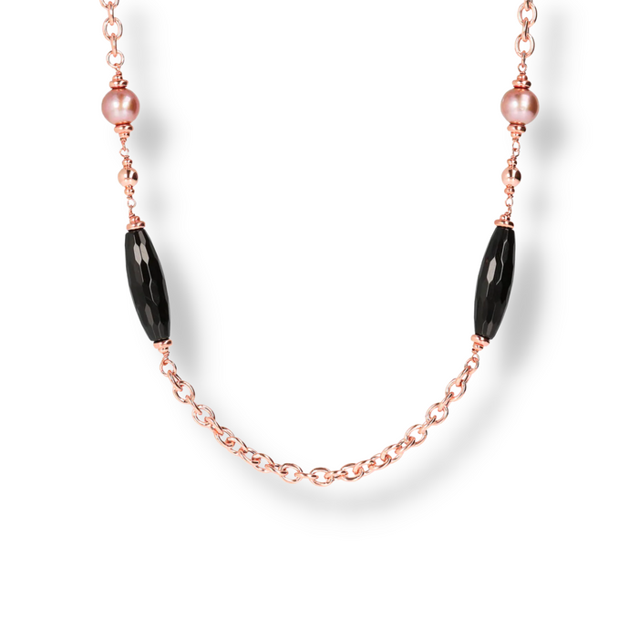 Black Onix and Rose Ming Pearl Chanel Necklace - BRONZALEUR