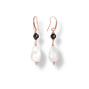 Black Spinel and Baroque Pearl Earrings - ALL EARINGS