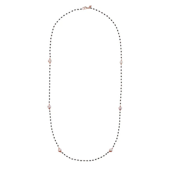 Black Spinel and Rose Pearl Long Necklace - BRONZALEUR