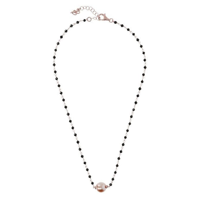 Black Spinel and Rose Pearl Necklac - BRONZALEUR NECKLACE