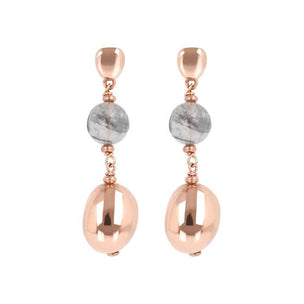 Cloudy Quartz and Golden Rose Nuggets Dangle Earrings -