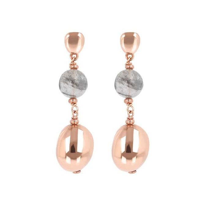 Cloudy Quartz and Golden Rose Nuggets Dangle Earrings -