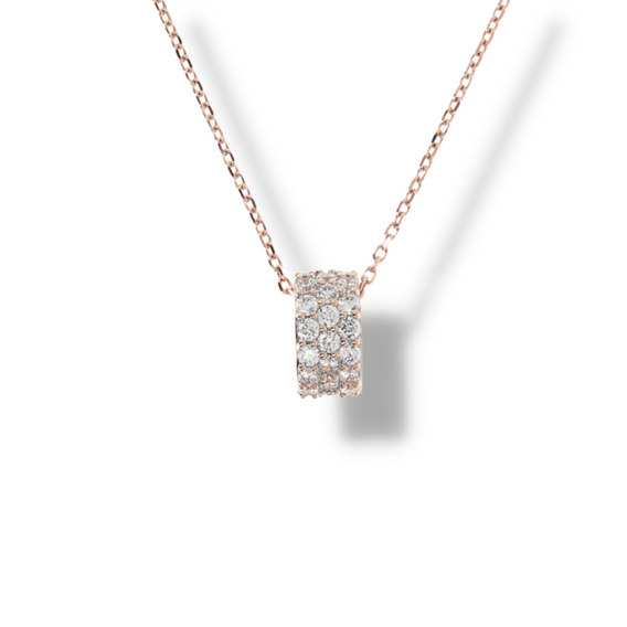 Cubic Zirconia Three Band Pendant Necklace - Rings ALL