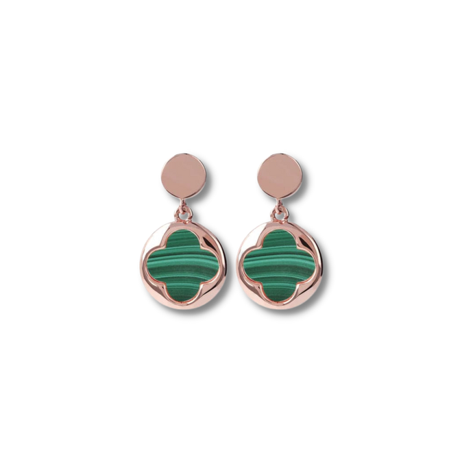 Four-Leaf Clover Dangle Earrings GREEN MALACHITE - Jewelry