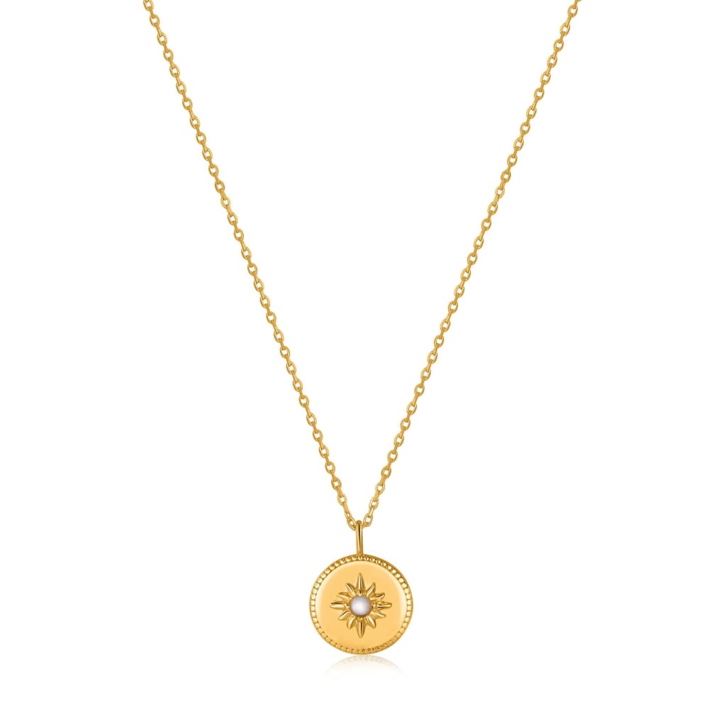 Gold Mother of Pearl Sun Pendant Necklace - NECKLACE ANIA