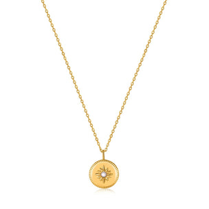 Gold Mother of Pearl Sun Pendant Necklace - NECKLACE ANIA