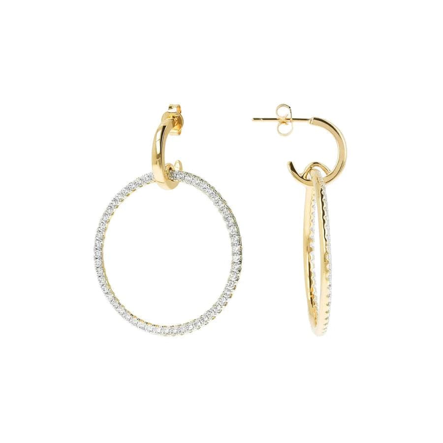 Golden Cubic Zirconia Large Circle Drop Earrings -