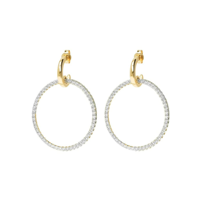 Golden Cubic Zirconia Large Circle Drop Earrings -