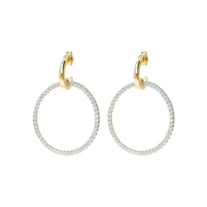 Golden Cubic Zirconia Large Circle Drop Earrings -