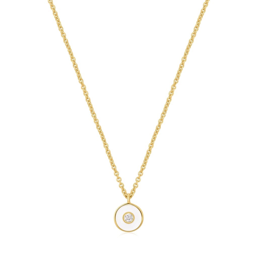 Optic White Enamel Disc Gold Necklace - NECKLACE ANIA HAE