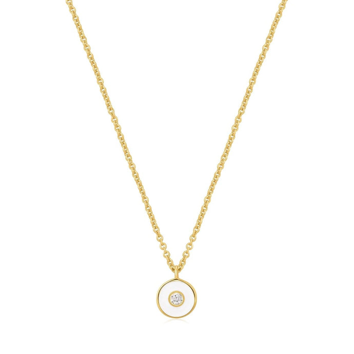 Optic White Enamel Disc Gold Necklace - NECKLACE ANIA HAE