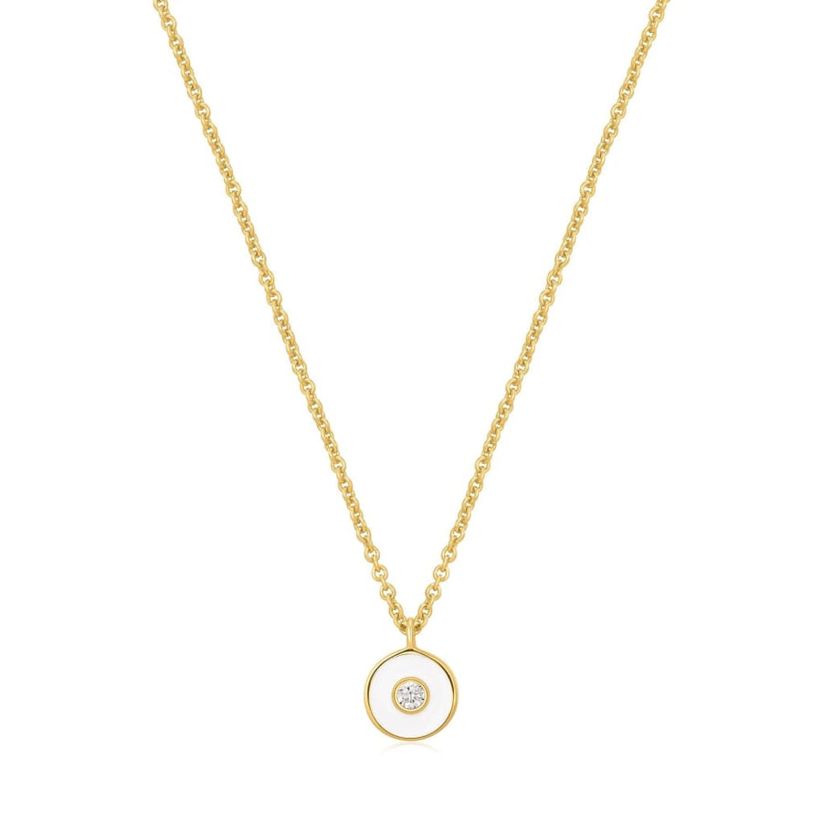 Optic White Enamel Disc Gold Necklace - NECKLACE ANIA HAE