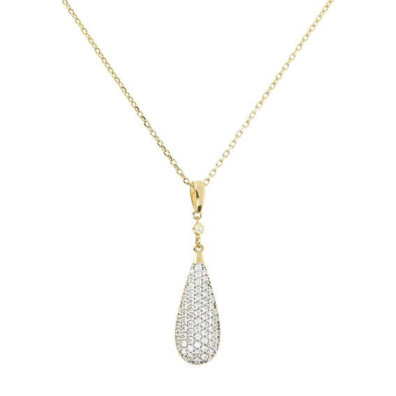 Pave Drop Golden Pendant Necklace - WSBZ01235Y.Y - Jewelry