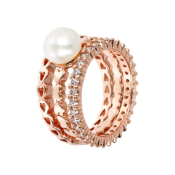 Pearl and CZ Set of Rings - bronzallure ring ALL RINGS