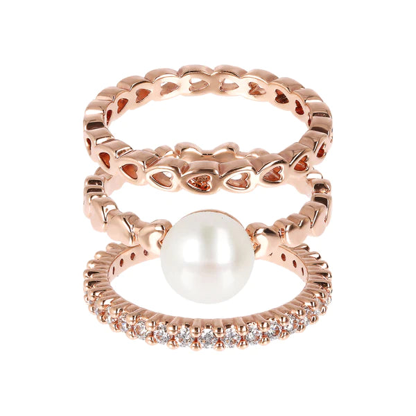 Pearl and CZ Set of Rings - bronzallure ring ALL RINGS