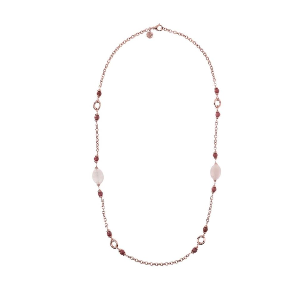 Pink Stationary Necklace with Gemstones - BRONZALEUR