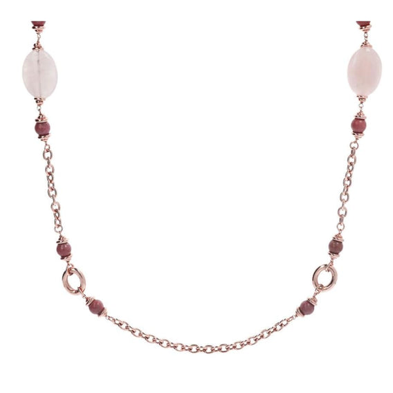 Pink Stationary Necklace with Gemstones - BRONZALEUR