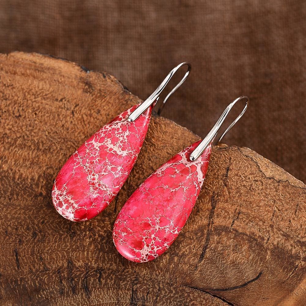 Red Imperial Jasper Teardrop Earrings - EARINGS ALL