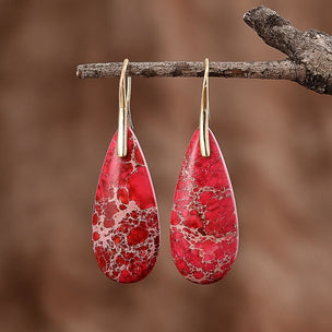 Red Imperial Jasper Teardrop Earrings - EARINGS ALL