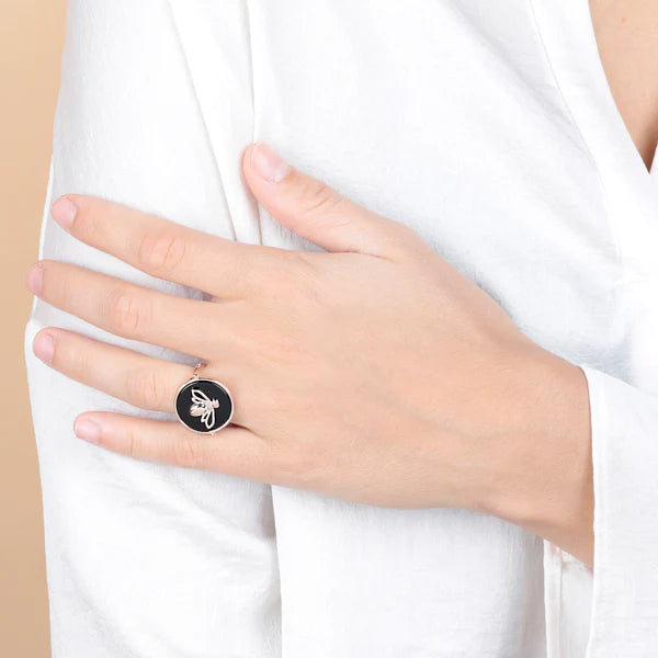 Ring with Bee and Black Onyx - Rings ALL RINGS