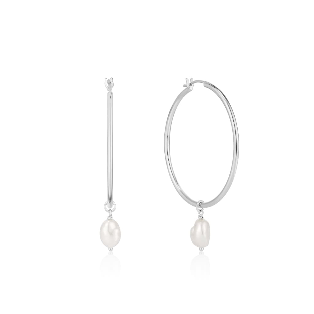 Silver Pearl Hoop Earrings - ALL EARINGS