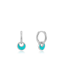 Load image into Gallery viewer, Silver Tidal Turquoise Crescent Huggie Hoops - ALL EARINGS
