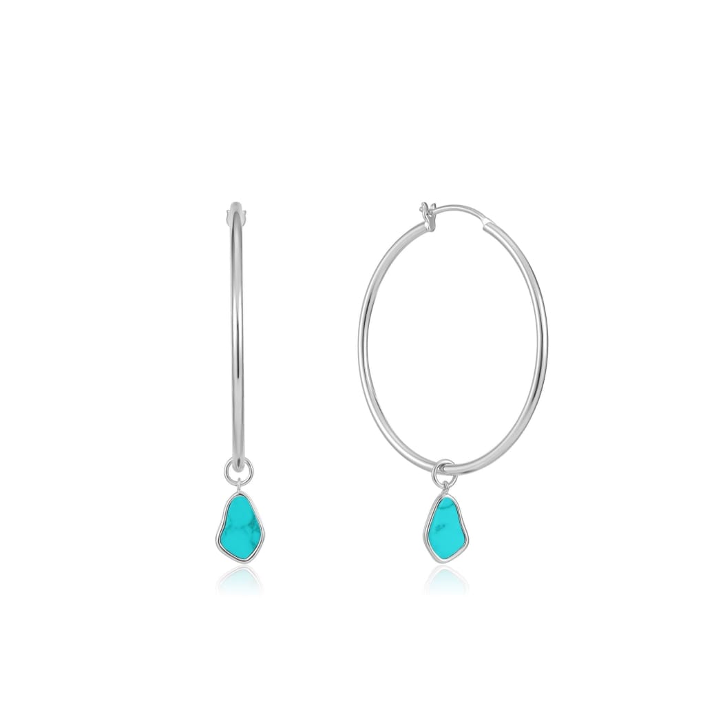 Silver Tidal Turquoise Drop Hoop Earrings - ALL EARINGS