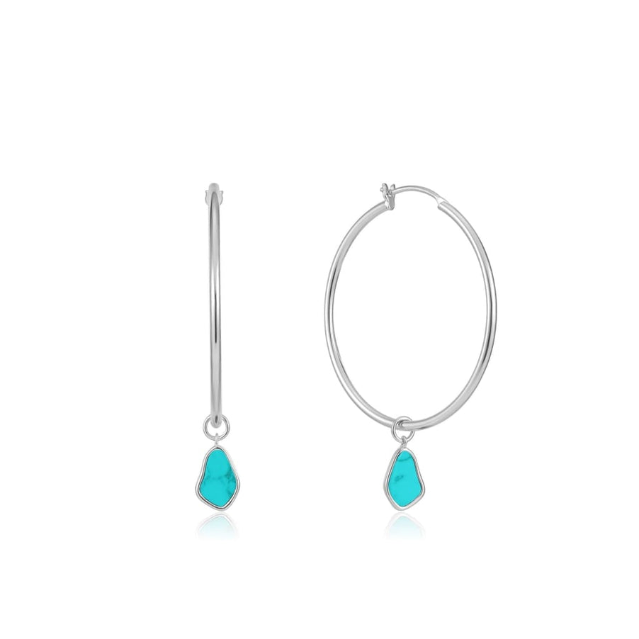 Silver Tidal Turquoise Drop Hoop Earrings - ALL EARINGS