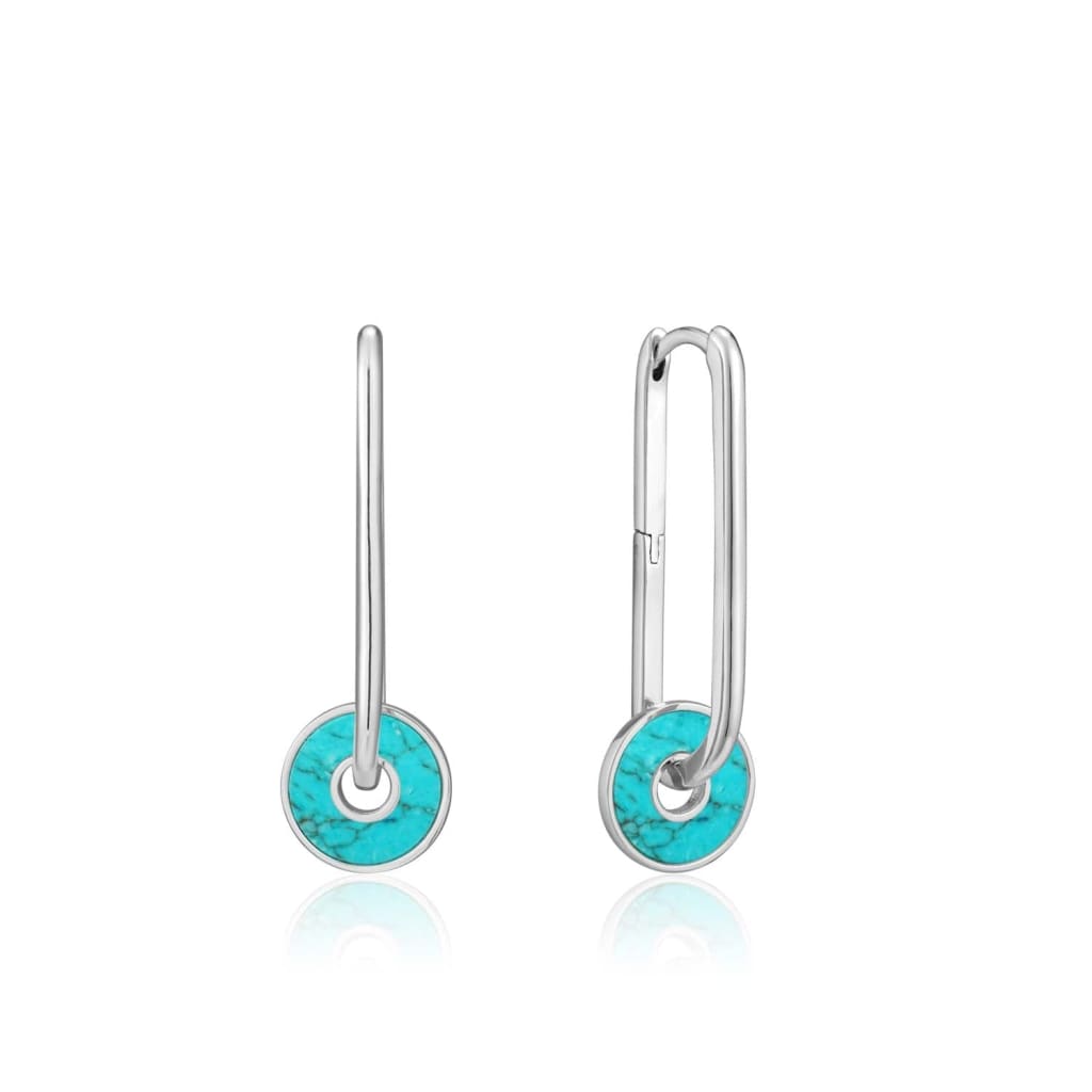 Silver Turquoise Disc Hoop Earrings - ALL EARINGS