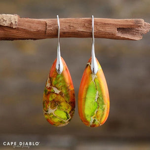 Tropical Jasper Teardrop Earrings - EARINGS ALL