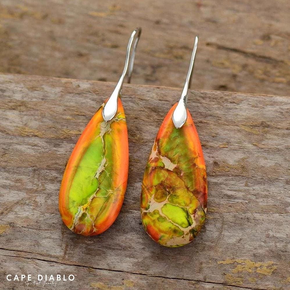 Tropical Jasper Teardrop Earrings - EARINGS ALL