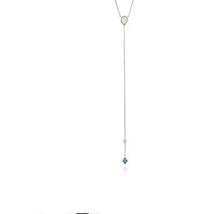 Turquoise and Opal Colour Silver Y Necklace - NECKLACE ALL