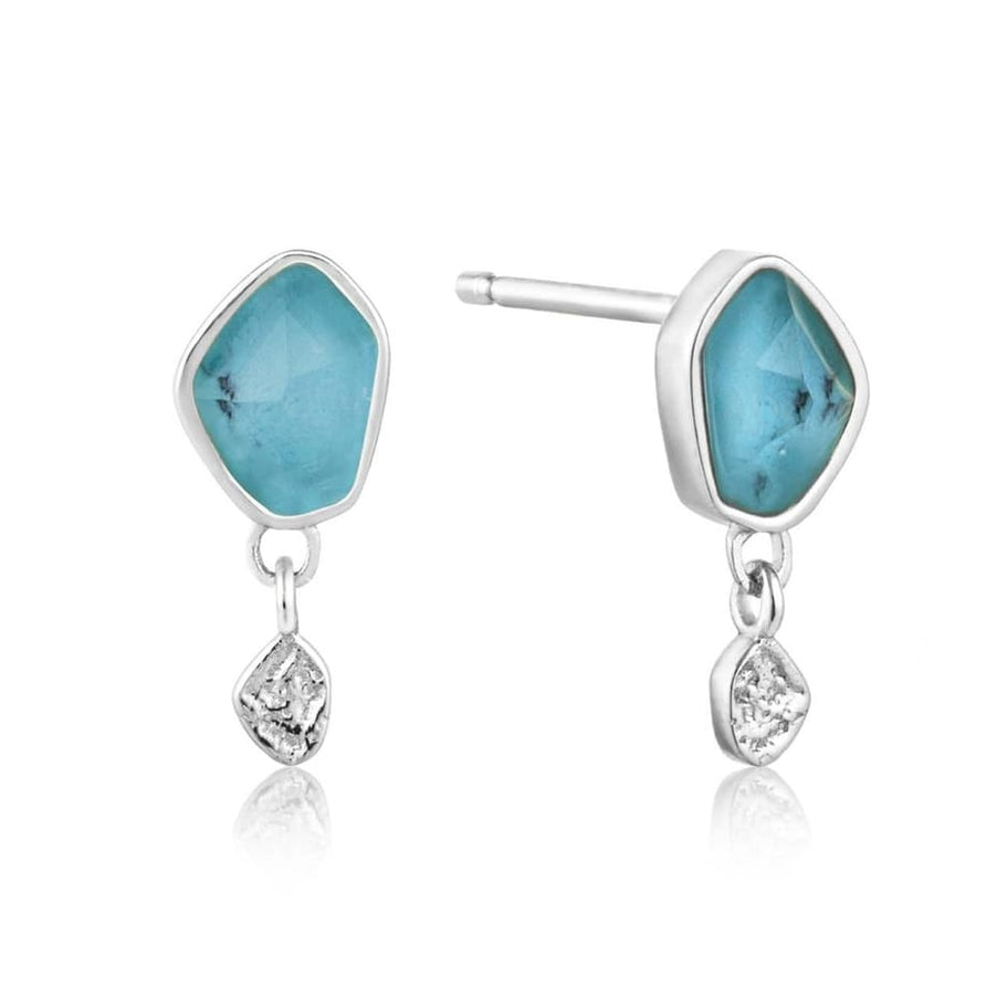 Turquoise Drop Silver Stud Earrings - EARINGS ALL