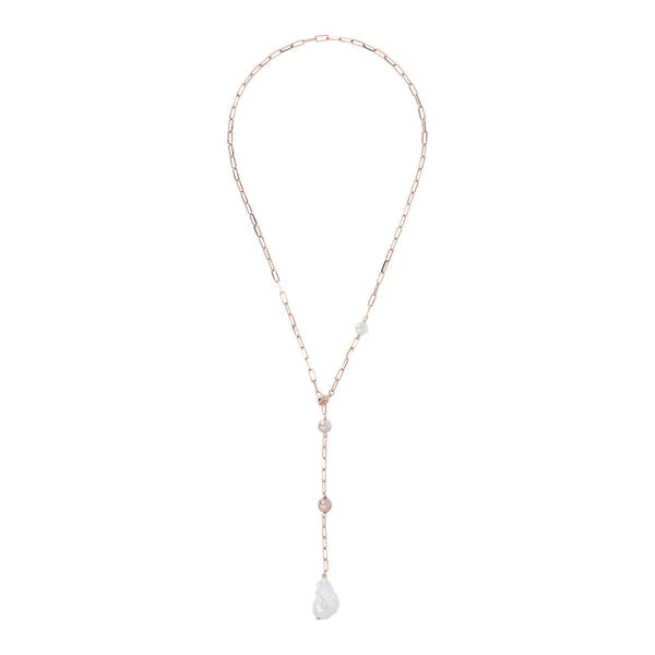 Y Necklace with Forzatina Chain and Pearls - BRONZALEUR